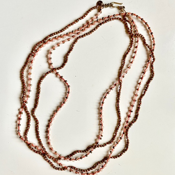 Chan Luu | Rose Quartz & Pyrite Beaded Necklace ♥ NWOT - Picture 2 of 7